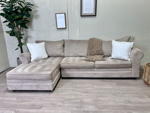 FREE DELIVERY! 🚚 - Bob’s Furniture Beige Microfiber Sectional Couch with Chaise Cozy Couple