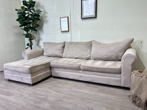 FREE DELIVERY! 🚚 - Bob’s Furniture Beige Microfiber Sectional Couch with Chaise Cozy Couple