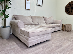 FREE DELIVERY! 🚚 - Bob’s Furniture Beige Microfiber Sectional Couch with Chaise Cozy Couple