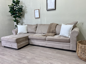 FREE DELIVERY! 🚚 - Bob’s Furniture Beige Microfiber Sectional Couch with Chaise Cozy Couple