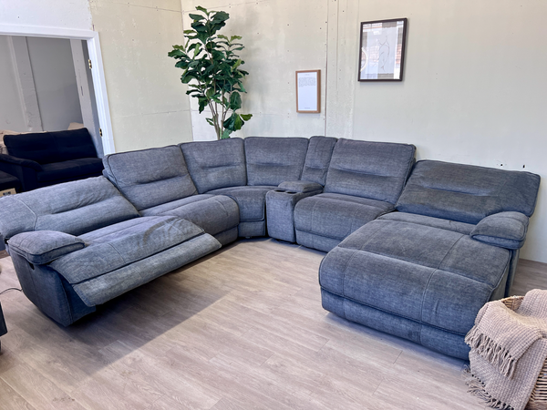 FREE DELIVERY! 🚚 - Jordan’s Furniture Greenish Gray Reclining Rearrangeable Microsuede Modern Tufted U Sectional Couch with Chaise