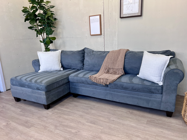 FREE DELIVERY! 🚚 - Bob’s Furniture Grayish Blue Microfiber Modern Sectional Couch with Chaise