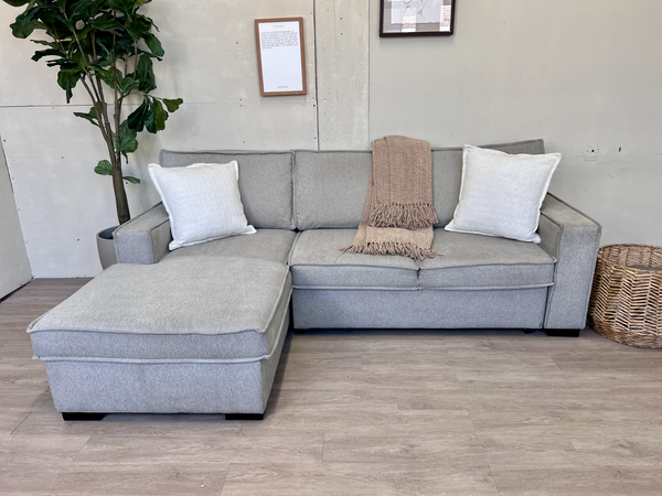 FREE DELIVERY! 🚚 - Bob’s Furniture “Playscape” Modern Light Gray Sleeper Sectional Couch with Storage Chaise