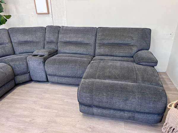 FREE DELIVERY! 🚚 - Jordan’s Furniture Greenish Gray Reclining Rearrangeable Microsuede Modern Tufted U Sectional Couch with Chaise