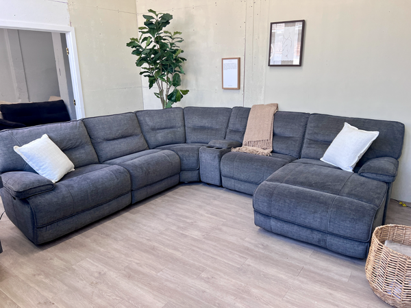 FREE DELIVERY! 🚚 - Jordan’s Furniture Greenish Gray Reclining Rearrangeable Microsuede Modern Tufted U Sectional Couch with Chaise