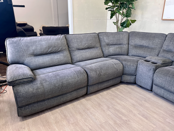 FREE DELIVERY! 🚚 - Jordan’s Furniture Greenish Gray Reclining Rearrangeable Microsuede Modern Tufted U Sectional Couch with Chaise