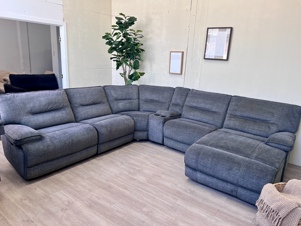 FREE DELIVERY! 🚚 - Jordan’s Furniture Greenish Gray Reclining Rearrangeable Microsuede Modern Tufted U Sectional Couch with Chaise