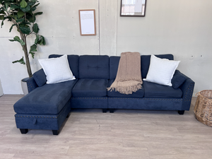 FREE DELIVERY! 🚚 - Blue Modern Tufted Studded Sectional Couch with Reversible Storage Chaise