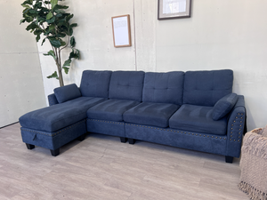 FREE DELIVERY! 🚚 - Blue Modern Tufted Studded Sectional Couch with Reversible Storage Chaise