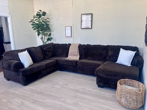 FREE DELIVERY! 🚚 - Chocolate Brown Fuzzy Corduroy Modern U Sectional Couch with Chaise