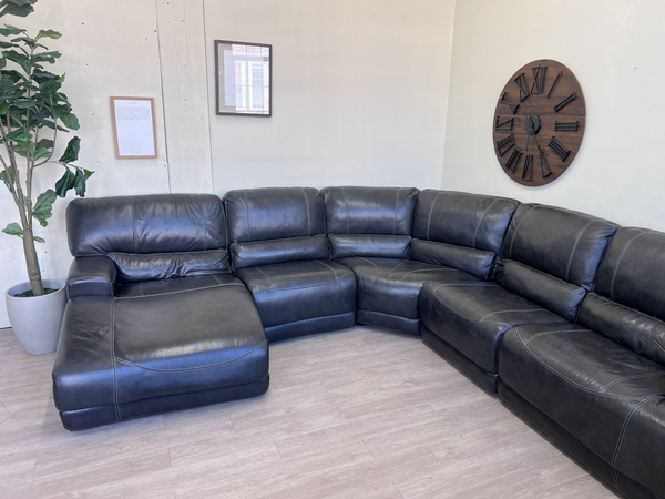 FREE DELIVERY! 🚚 - Macy’s Genuine Real Leather Charcoal Gray Tufted Modern Modular U Sectional Couch