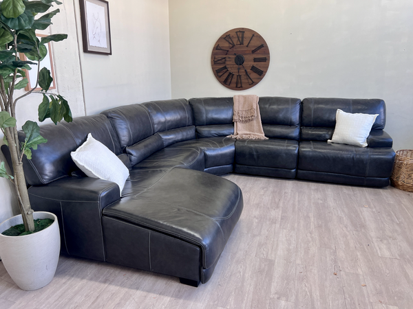 FREE DELIVERY! 🚚 - Macy’s Genuine Real Leather Charcoal Gray Tufted Modern Modular U Sectional Couch