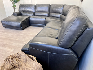 FREE DELIVERY! 🚚 - Macy’s Genuine Real Leather Charcoal Gray Tufted Modern Modular U Sectional Couch