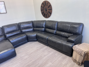 FREE DELIVERY! 🚚 - Macy’s Genuine Real Leather Charcoal Gray Tufted Modern Modular U Sectional Couch