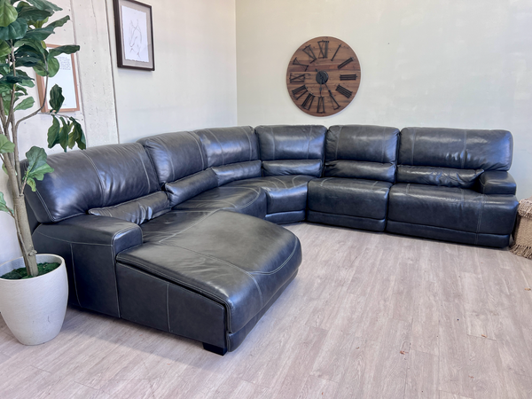 FREE DELIVERY! 🚚 - Macy’s Genuine Real Leather Charcoal Gray Tufted Modern Modular U Sectional Couch