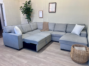 FREE DELIVERY! 🚚 - Bob’s Furniture “Playscape” Modern Light Gray Sleeper U Sectional Couch with Storage Chaise