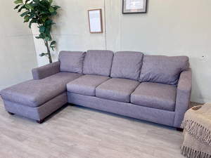 FREE DELIVERY! 🚚 - Jordan’s Furniture Sunbrella Fabric Greenish Gray Modern Deep-Seated Sectional Couch with Chaise The Cozy Collection