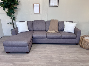 FREE DELIVERY! 🚚 - Jordan’s Furniture Sunbrella Fabric Greenish Gray Modern Deep-Seated Sectional Couch with Chaise The Cozy Collection