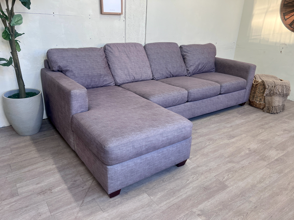 FREE DELIVERY! 🚚 - Jordan’s Furniture Sunbrella Fabric Greenish Gray Modern Deep-Seated Sectional Couch with Chaise The Cozy Collection