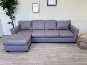 FREE DELIVERY! 🚚 - Jordan’s Furniture Sunbrella Fabric Greenish Gray Modern Deep-Seated Sectional Couch with Chaise The Cozy Collection