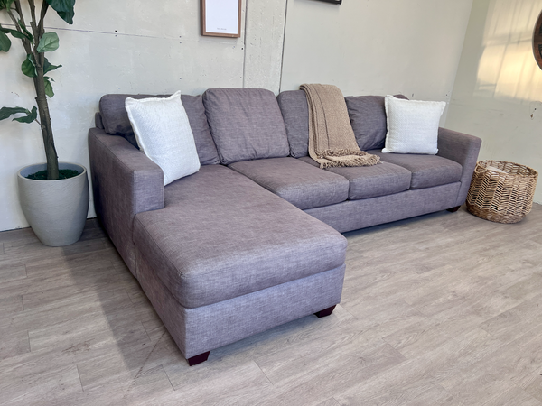 FREE DELIVERY! 🚚 - Jordan’s Furniture Sunbrella Fabric Greenish Gray Modern Deep-Seated Sectional Couch with Chaise The Cozy Collection