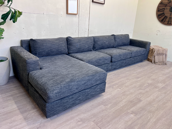 FREE DELIVERY! 🚚 - West Elm Grayish Blue Deep-Seated Modern Sectional Couch with Chaise