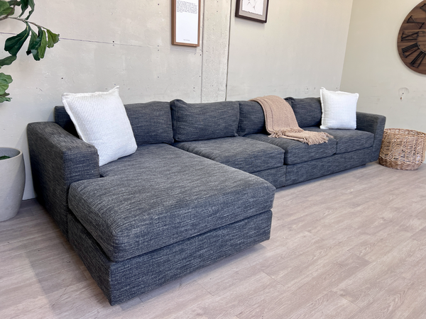 FREE DELIVERY! 🚚 - West Elm Grayish Blue Deep-Seated Modern Sectional Couch with Chaise