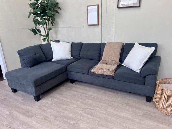 FREE DELIVERY! 🚚 - Blueish Gray Modern Tufted Sectional Couch with Chaise