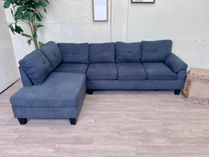 FREE DELIVERY! 🚚 - Blueish Gray Modern Tufted Sectional Couch with Chaise