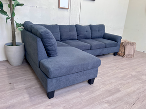 FREE DELIVERY! 🚚 - Blueish Gray Modern Tufted Sectional Couch with Chaise