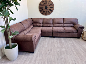 FREE DELIVERY! 🚚 - Brown Tufted Faux Leather Modern Sectional Couch The Cozy Collection