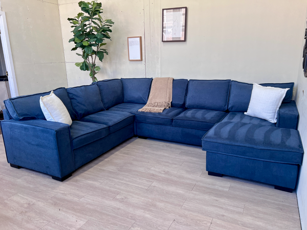 FREE DELIVERY! 🚚 - Bob’s Furniture “Playscape” Blue Modern Sleeper U Sectional Couch with Storage Chaise