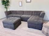 FREE DELIVERY! 🚚 - Gray Modular Modern Tufted Sectional Couch with Chaise & Ottoman Set