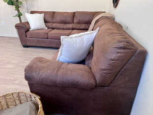 FREE DELIVERY! 🚚 - Brown Tufted Faux Leather Modern Sectional Couch The Cozy Collection