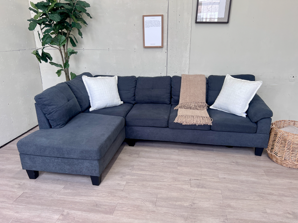 FREE DELIVERY! 🚚 - Blueish Gray Modern Tufted Sectional Couch with Chaise