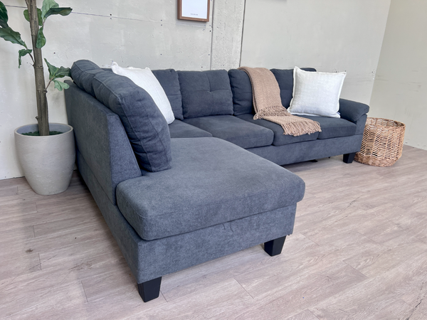 FREE DELIVERY! 🚚 - Blueish Gray Modern Tufted Sectional Couch with Chaise