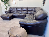 FREE DELIVERY! 🚚 - Bernie & Phyl’s Dark Brown Genuine Leather U Sectional Couch with Chaise