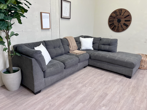 FREE DELIVERY! 🚚 - Ashley’s Furniture Gray Modern Tufted Sectional Couch with Chaise The Cozy Collection