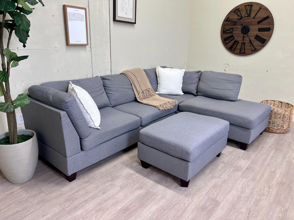 FREE DELIVERY! 🚚 - Gray Modern Sectional Couch with Chaise & Ottoman Set The Cozy Collection