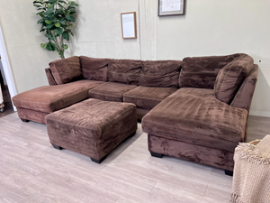 FREE DELIVERY! 🚚 - Brown Microsuede Modern Tufted U Sectional Couch with 2 Chaises & Ottoman Set The Cozy Collection