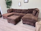 FREE DELIVERY! 🚚 - Brown Microsuede Modern Tufted U Sectional Couch with 2 Chaises & Ottoman Set