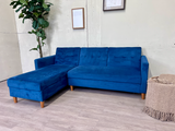 FREE DELIVERY! 🚚 - Blue MCM Tufted Sleeper Sectional Couch with Storage Chaise