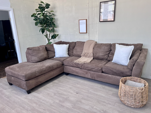 FREE DELIVERY! 🚚 - Bob’s Furniture Brown Microfiber Modern Sectional Couch with Chaise The Cozy Collection