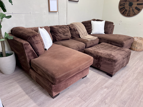 FREE DELIVERY! 🚚 - Brown Microsuede Modern Tufted U Sectional Couch with 2 Chaises & Ottoman Set The Cozy Collection