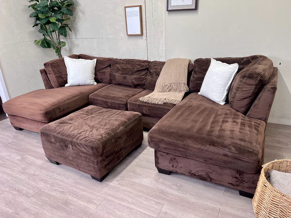 FREE DELIVERY! 🚚 - Brown Microsuede Modern Tufted U Sectional Couch with 2 Chaises & Ottoman Set The Cozy Collection