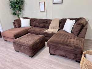 FREE DELIVERY! 🚚 - Brown Microsuede Modern Tufted U Sectional Couch with 2 Chaises & Ottoman Set