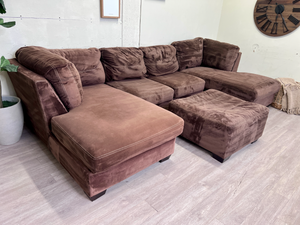 FREE DELIVERY! 🚚 - Brown Microsuede Modern Tufted U Sectional Couch with 2 Chaises & Ottoman Set The Cozy Collection