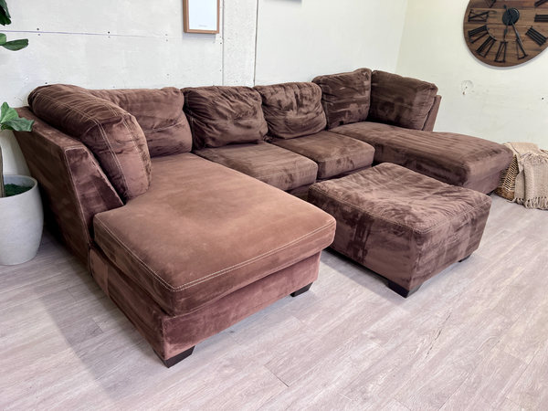 FREE DELIVERY! 🚚 - Brown Microsuede Modern Tufted U Sectional Couch with 2 Chaises & Ottoman Set The Cozy Collection