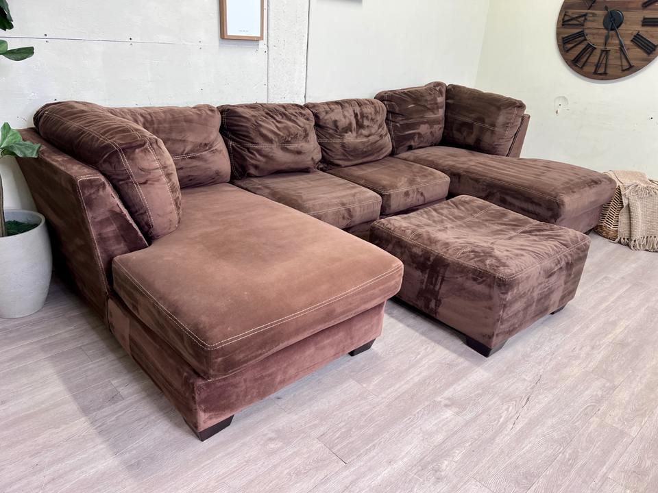 FREE DELIVERY! 🚚 - Brown Microsuede Modern Tufted U Sectional Couch with 2 Chaises & Ottoman Set