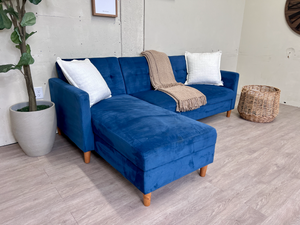 FREE DELIVERY! 🚚 - Blue MCM Tufted Sleeper Sectional Couch with Storage Chaise